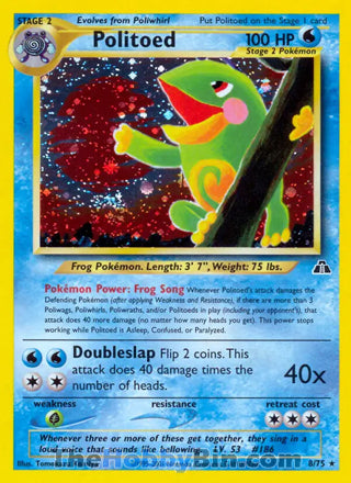 0008 Politoed Holo Rare Neo Discovery