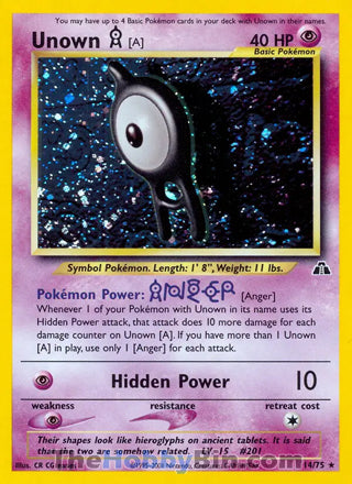 0014 Unown [A] Holo Rare Neo Discovery