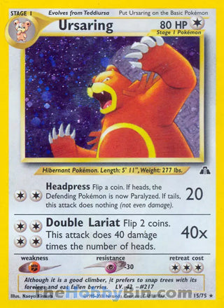 Ursaring #15/75 Holo Rare - Neo Discovery Pokemon card