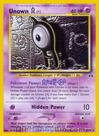 0033 Unown [A] Rare Neo Discovery