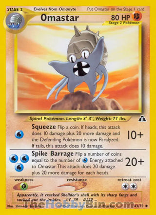 Omastar #43/75 Uncommon - Neo Discovery Pokemon card