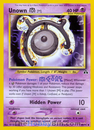 Unown [M] #49/75 Uncommon - Neo Discovery Pokemon card