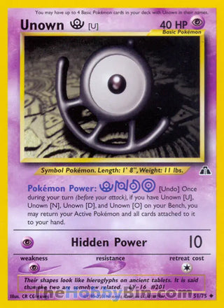 Unown [U] Neo Discovery Unlimited Uncommon #51/75