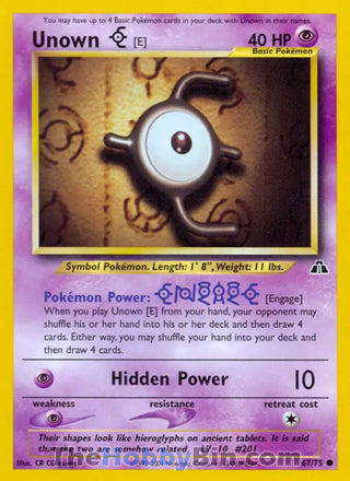 Unown [E] #67/75 Common - Neo Discovery Pokemon card