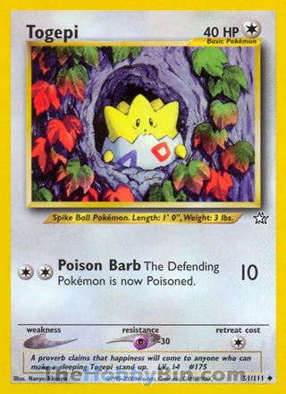 Togepi #51/111 Uncommon - Neo Genesis Pokemon card