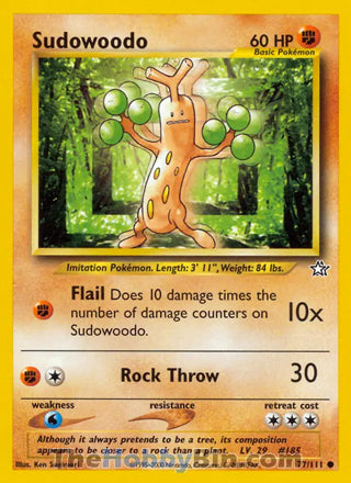 Sudowoodo #77/111 Common - Neo Genesis Pokemon card