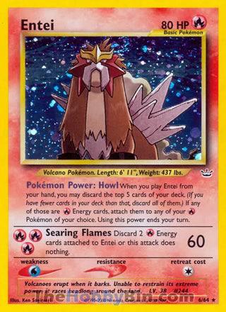 Entei Neo Revelation Unlimited Holo Rare #6/64