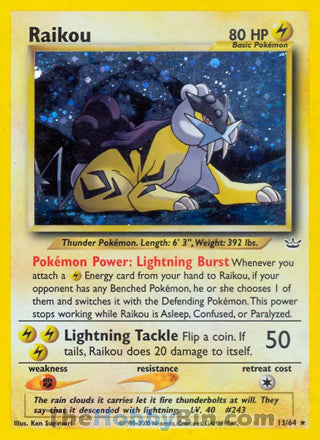 0013 Raikou Holo Rare Neo Revelation