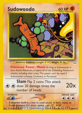 Sudowoodo Neo Revelation Unlimited Rare #26/64