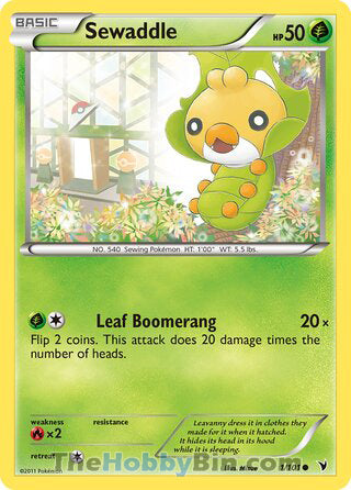 Sewaddle #1/101 Common - Noble Victories Pokemon card