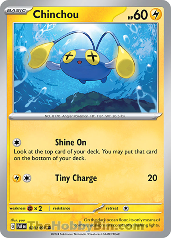 Chinchou #020/091 Common - Paldean Fates Pokemon card