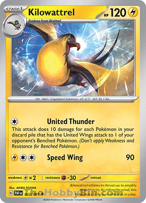 Kilowattrel #022/091 Uncommon - Paldean Fates Pokemon card
