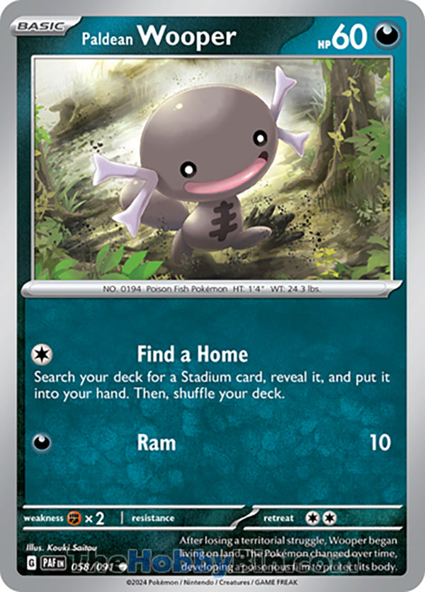 Paldean Wooper #058/091 Common - Paldean Fates Pokemon card