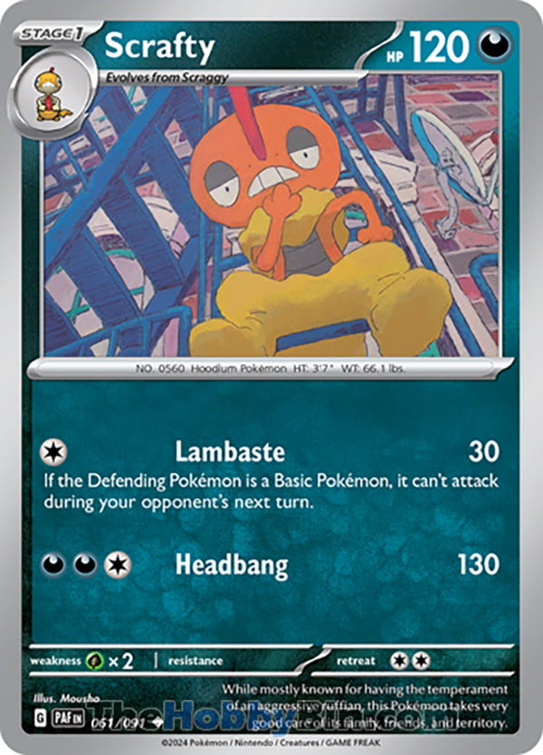 Scrafty #061/091 Uncommon - Paldean Fates Pokemon card