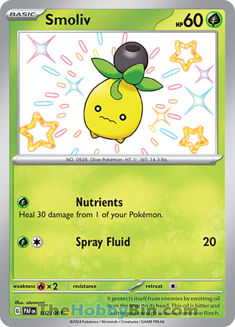 Smoliv Paldean Fates Shiny Rare #102/091