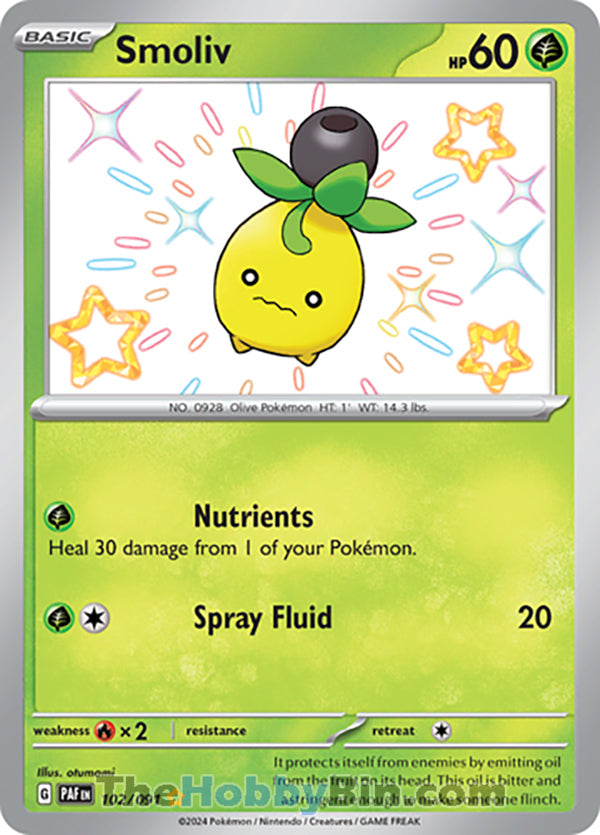 Smoliv #102/091 Shiny Rare - Paldean Fates Pokemon card