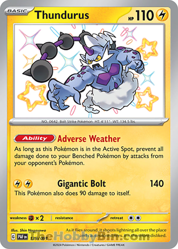 Thundurus #139/091 Shiny Rare - Paldean Fates Pokemon card