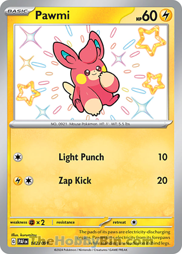 Pawmi #142/091 Shiny Rare - Paldean Fates Pokemon card