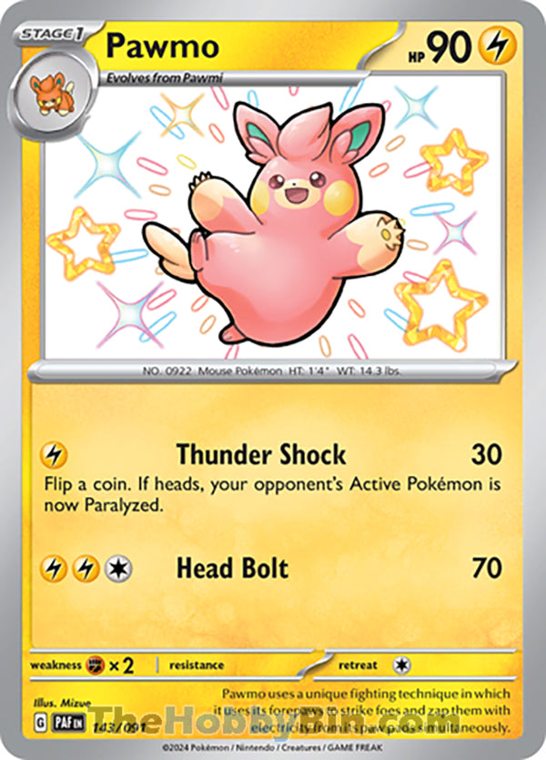 Pawmo #143/091 Shiny Rare - Paldean Fates Pokemon card