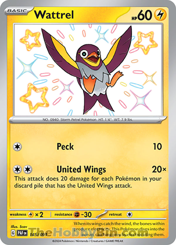 Wattrel #145/091 Shiny Rare - Paldean Fates Pokemon card