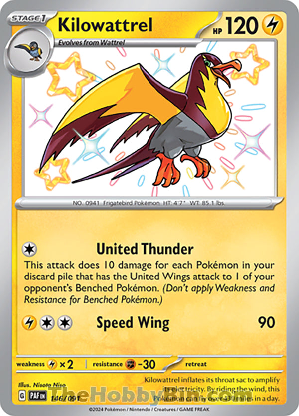 Kilowattrel #146/091 Shiny Rare - Paldean Fates Pokemon card