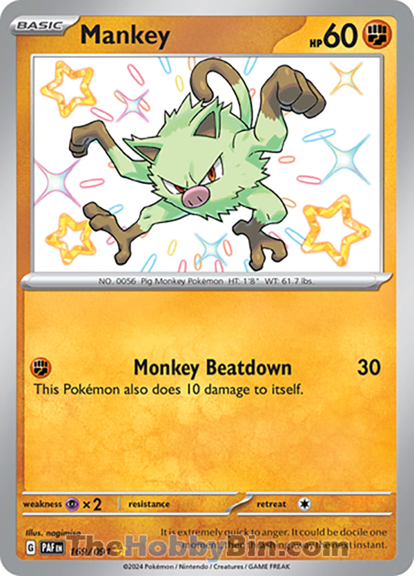 Mankey Paldean Fates Shiny Rare #169/091