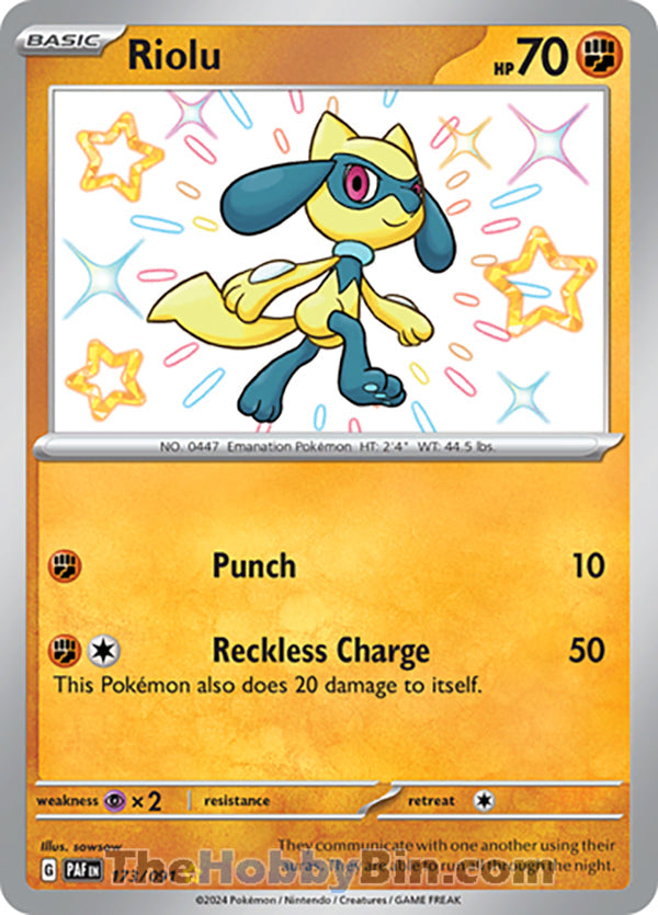 Riolu #173/091 Shiny Rare - Paldean Fates Pokemon card