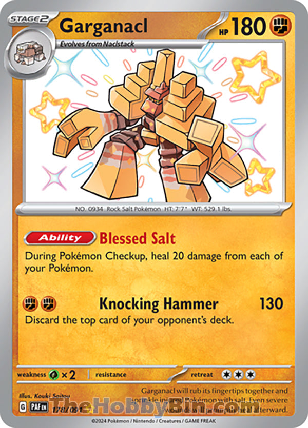 Garganacl #178/091 Shiny Rare - Paldean Fates Pokemon card