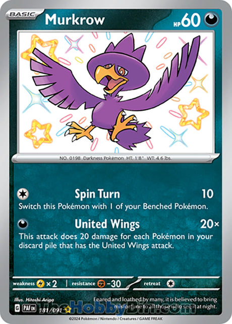 Murkrow Paldean Fates Shiny Rare #181/091