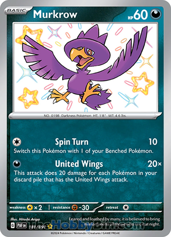 Murkrow #181/091 Shiny Rare - Paldean Fates Pokemon card