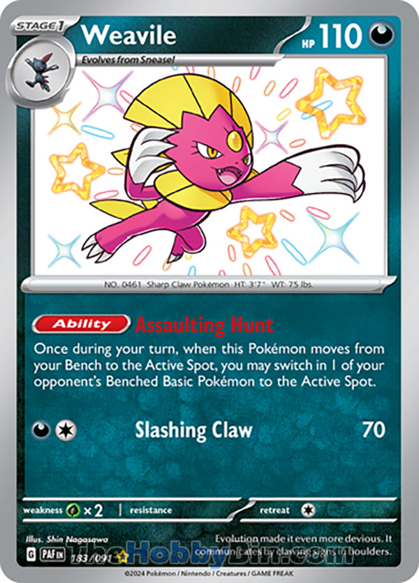 Weavile #183/091 Shiny Rare - Paldean Fates Pokemon card