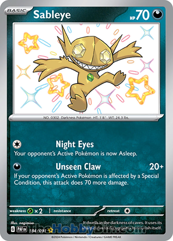 Sableye #184/091 Shiny Rare - Paldean Fates Pokemon card