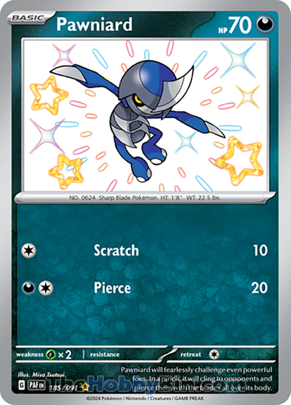 Pawniard #185/091 Shiny Rare - Paldean Fates Pokemon card