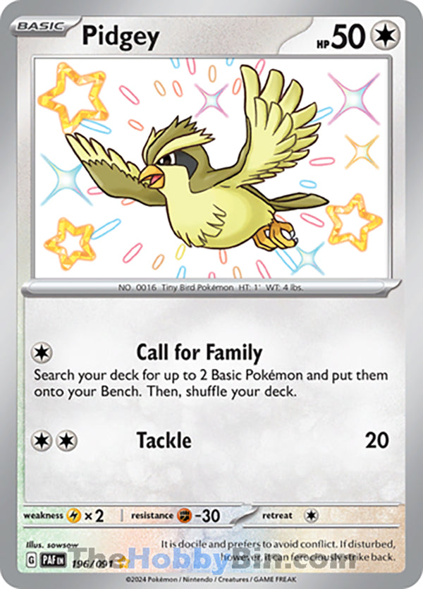 Pidgey #196/091 Shiny Rare - Paldean Fates Pokemon card