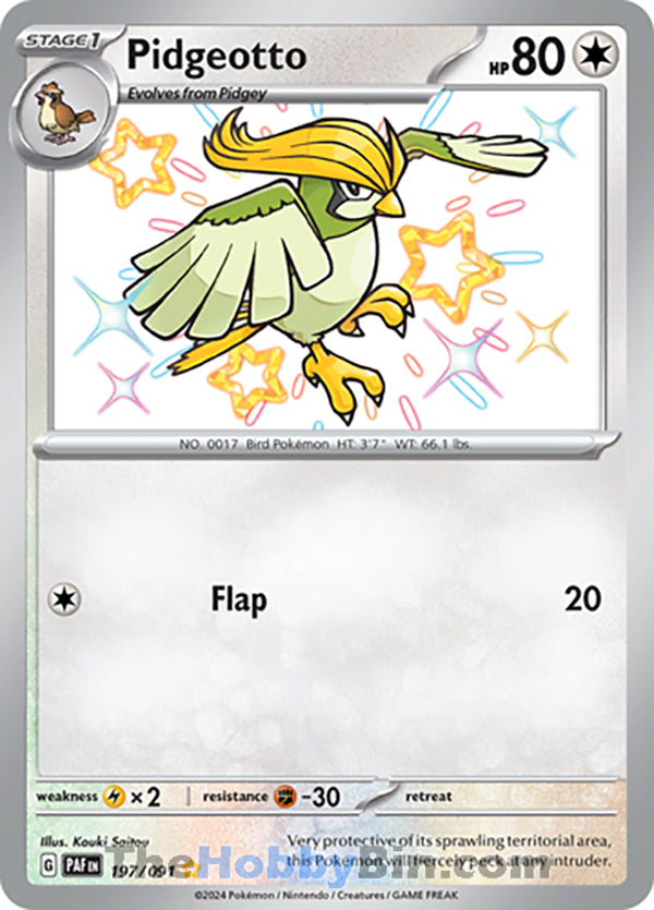 Pidgeotto #197/091 Shiny Rare - Paldean Fates Pokemon card