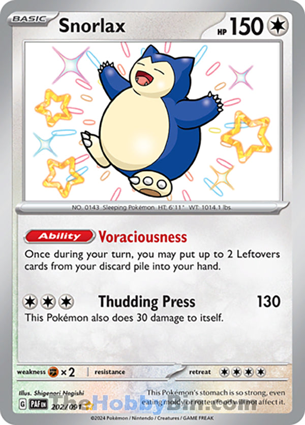 Snorlax #202/091 Shiny Rare - Paldean Fates Pokemon card