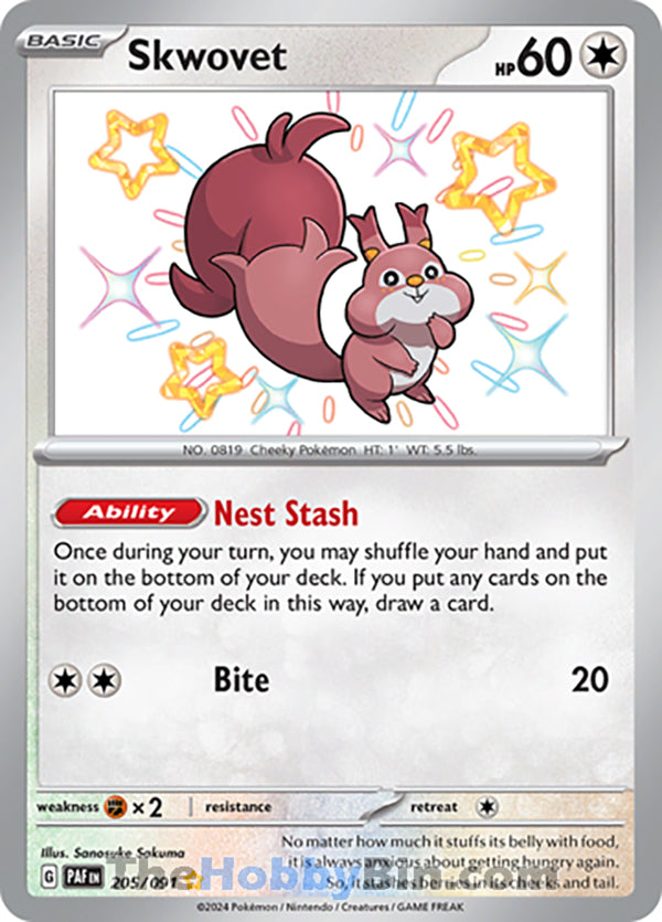 Skwovet #205/091 Shiny Rare - Paldean Fates Pokemon card