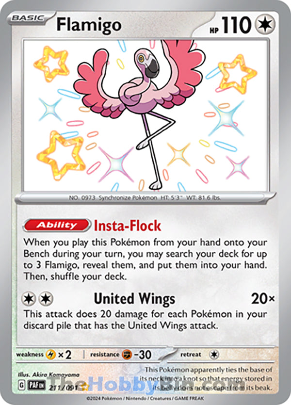 Flamigo #211/091 Shiny Rare - Paldean Fates Pokemon card