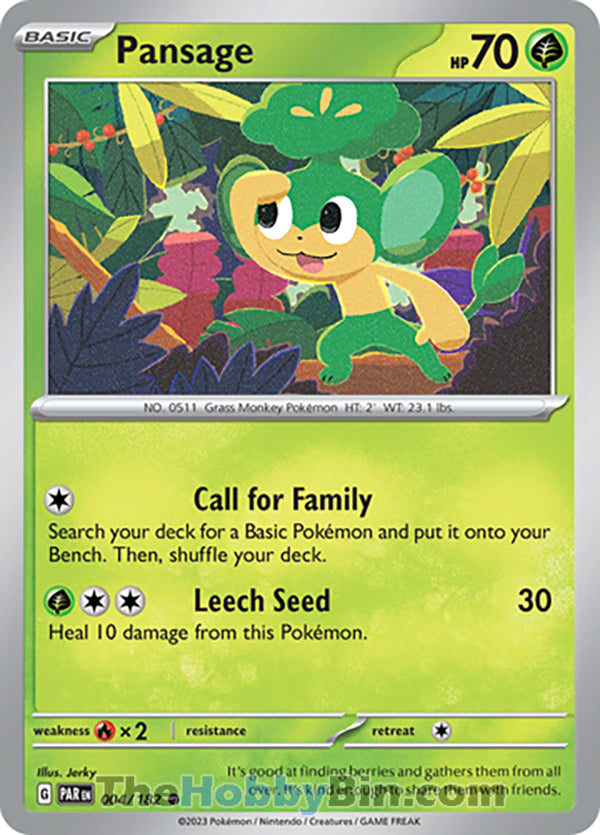 Pansage #4/182 Common - Paradox Rift Pokemon card