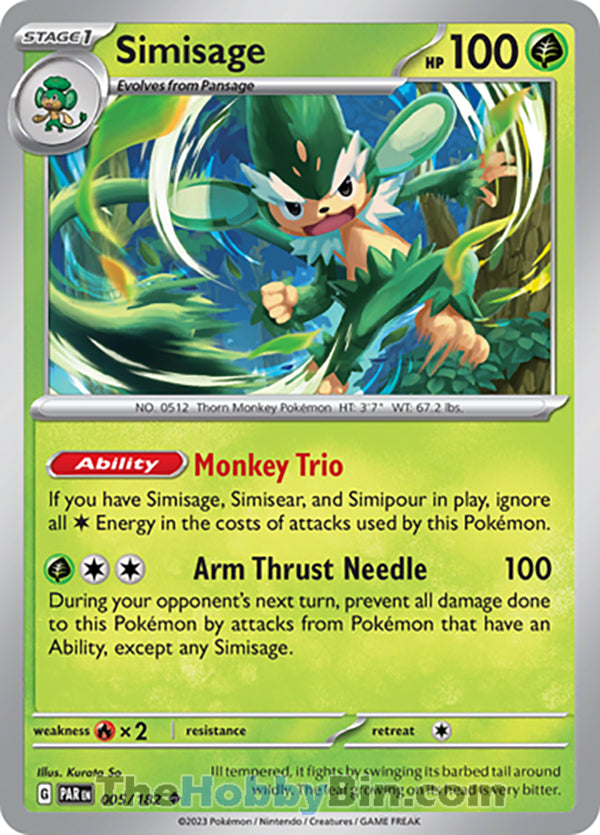 Simisage #5/182 Uncommon - Paradox Rift Pokemon card