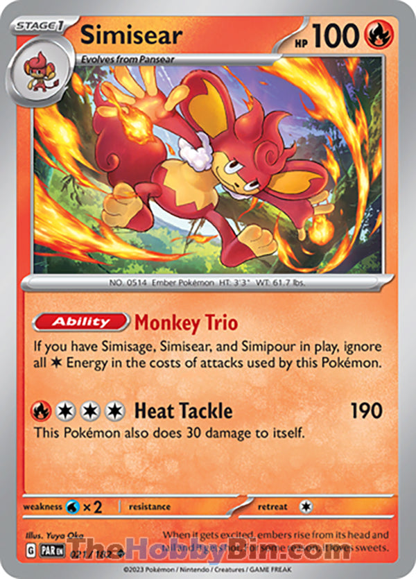 Simisear #21/182 Uncommon - Paradox Rift Pokemon card