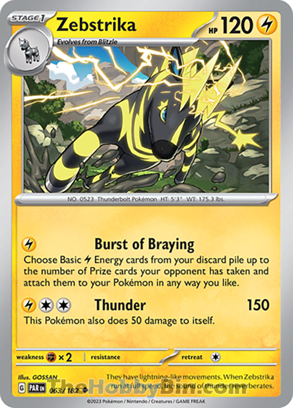 Zebstrika #63/182 Uncommon - Paradox Rift Pokemon card