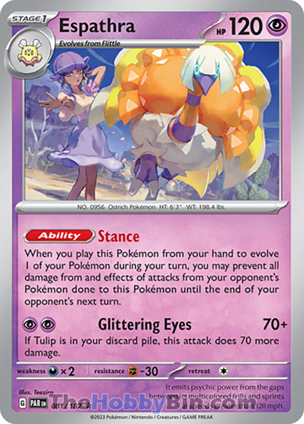 Espathra #81/182 Rare - Paradox Rift Pokemon card