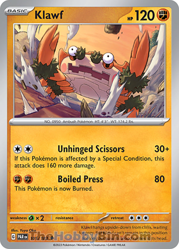 Klawf #105/182 Uncommon - Paradox Rift Pokemon card