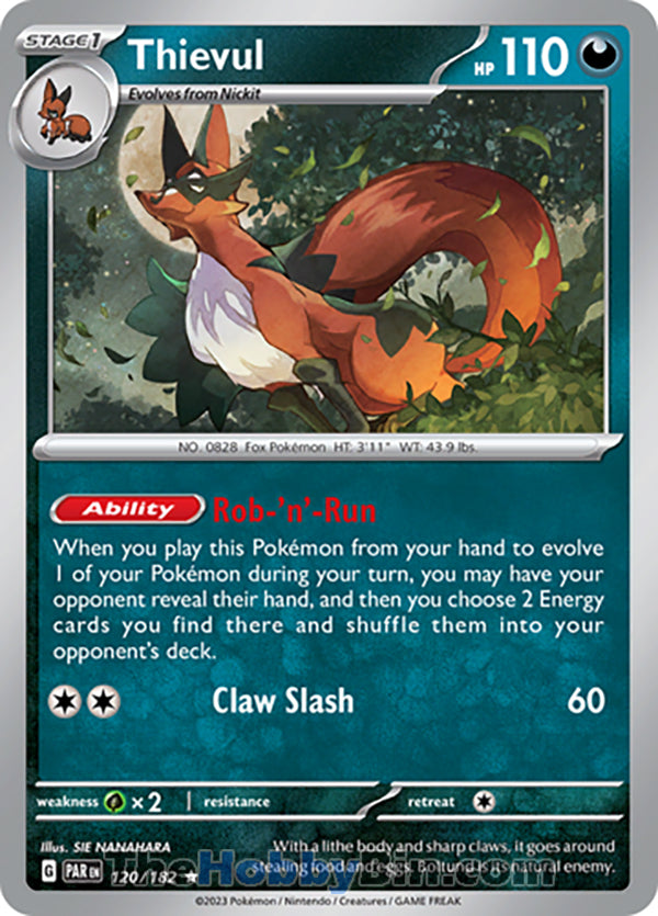 Thievul #120/182 Rare - Paradox Rift Pokemon card