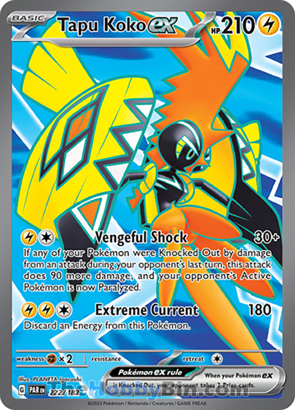 Tapu Koko ex #222/182 Ultra Rare - Paradox Rift Pokemon card