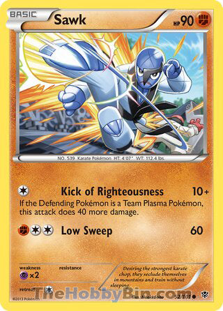 Sawk #52/101 Common - Plasma Blast Pokemon card