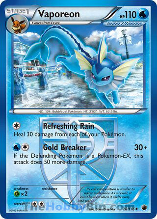 Vaporeon #20/116 Uncommon - Plasma Freeze Pokemon card