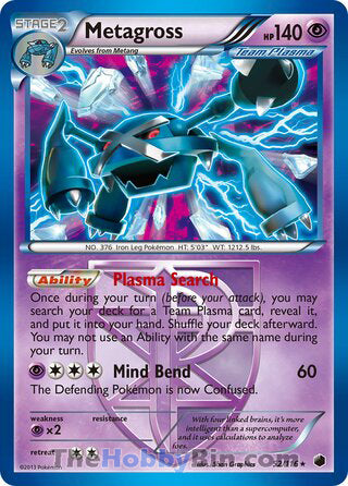 Metagross Plasma Freeze Holo Rare #52/116