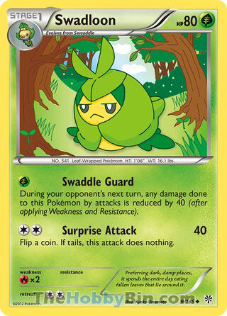Swadloon #9/135 Uncommon - Plasma Storm Pokemon card